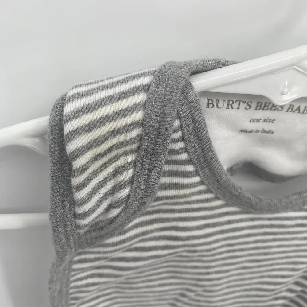Burt's Bees Baby One Size Gray Striped Pullover Bib Terry Cloth Back Foldover